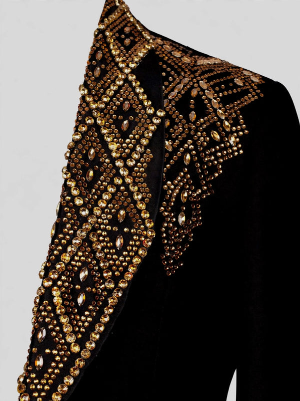 Onyx Gold Crystal Diamond-Lattice Peak-Lapel Tuxedo Jacket 08
