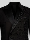 Onyx Jet Half-Bead Diagonal Peak-Lapel Double-Breasted Tuxedo Jacket 08