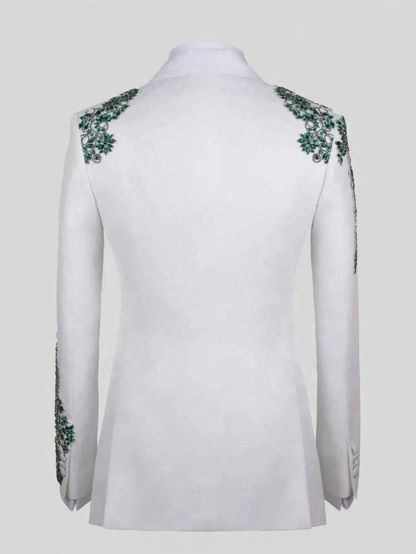 Ivory Emerald Crystal Shawl-Collar Tuxedo Jacket 09