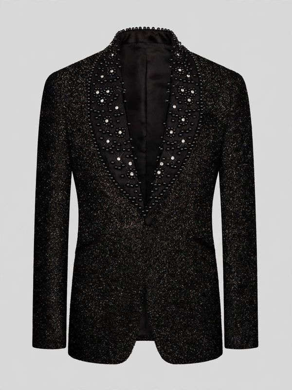 Onyx Crystal Scatter Shawl-Collar Tuxedo Jacket 07