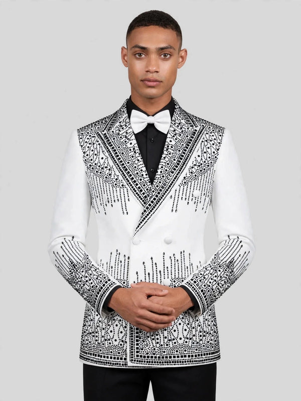 Ivory Jet Crystal Cascade Peak-Lapel Double-Breasted Tuxedo Jacket 05