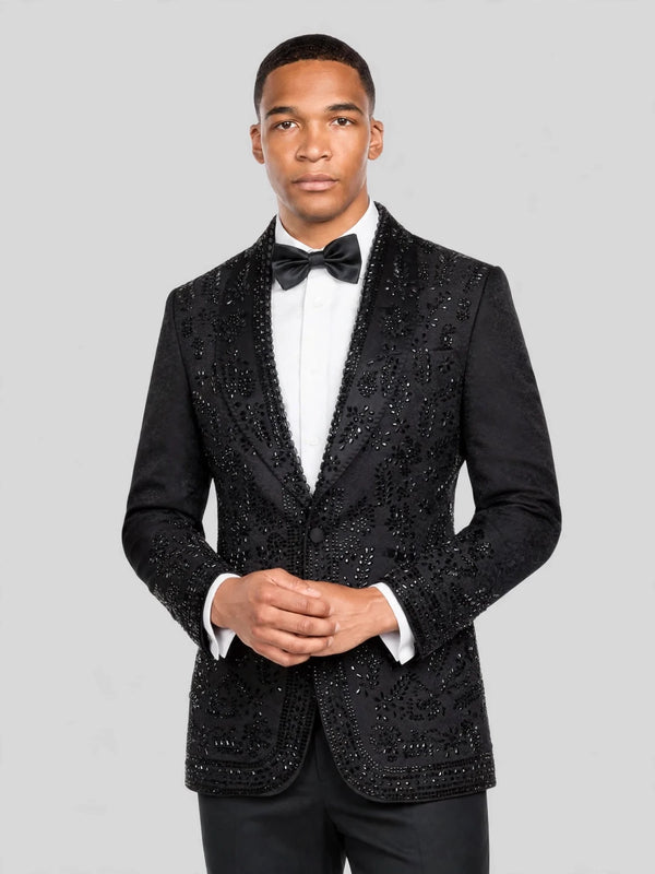 Onyx Jet Beaded Floral-Scroll Shawl-Collar Tuxedo Jacket 02