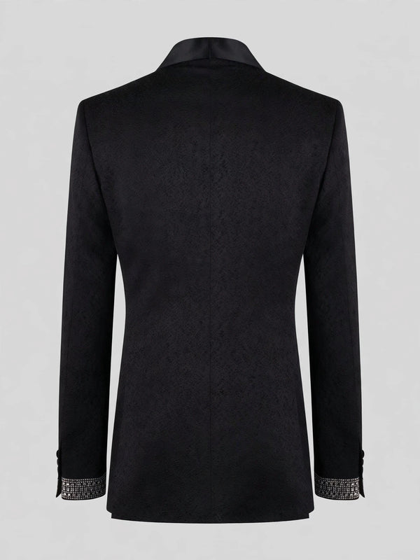 Onyx Silver Crystal-Grid Shawl-Collar Double-Breasted Tuxedo Jacket 09
