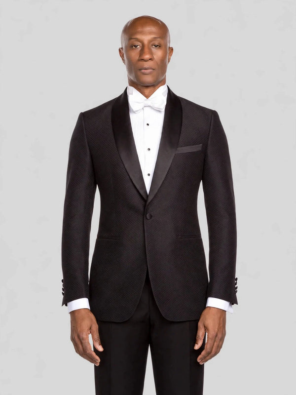 Onyx Diamond-Texture Shawl-Collar Tuxedo Jacket - cover