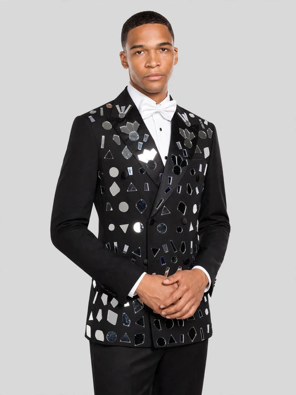 Onyx Geometric Mirror-Scatter Peak-Lapel Double-Breasted Tuxedo Jacket 03
