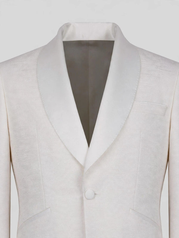 Ivory Slant-Pocket Satin Shawl-Collar Tuxedo Jacket 08