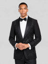 Onyx Jet Floral-Vine Shawl-Collar Tuxedo Jacket 02