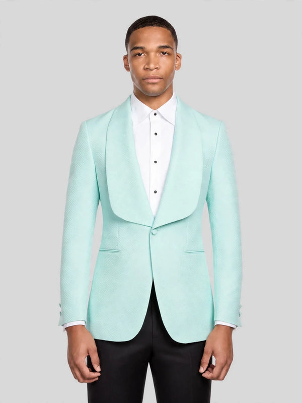 Mint Aqua Textured Shawl-Collar Tuxedo Jacket 01