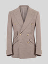 Taupe Gold-Button Slant-Flap Peak-Lapel Double-Breasted Suit Jacket 07