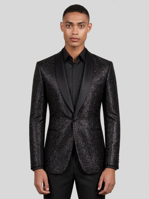 Onyx Silver-Glitter Satin Shawl-Collar Tuxedo Jacket 04
