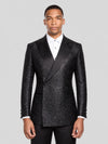 Onyx Silver-Speckle Satin Peak-Lapel Two-Button Double-Breasted Tuxedo Jacket 01