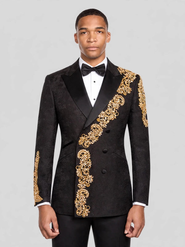 Onyx Gold Crystal Cascade Double-Breasted Tuxedo Jacket 02