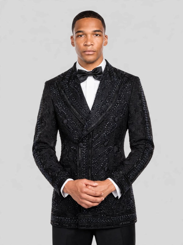 Onyx Jet Beaded Leaf-Scroll Peak-Lapel Double-Breasted Tuxedo Jacket 02