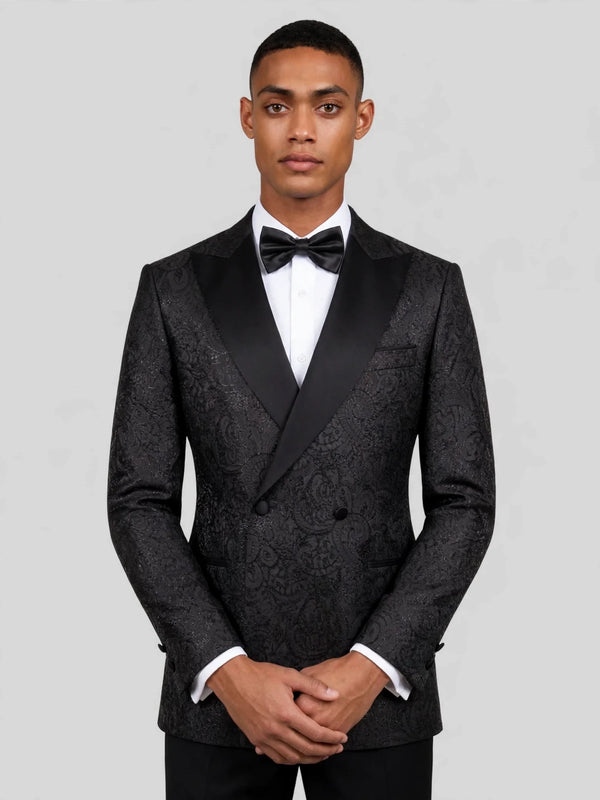Onyx Tonal Paisley Satin Peak-Lapel Double-Breasted Tuxedo Jacket 02