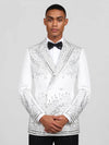 Ivory Silver Crystal Cascade Peak-Lapel Double-Breasted Tuxedo Jacket - cover