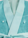 Aqua Mint Micro-Weave Satin Sash-Belt Shawl-Collar Tuxedo Jacket 08