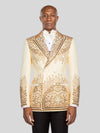 Cream Gold Crystal Cascade Peak-Lapel Double-Breasted Tuxedo Jacket - cover