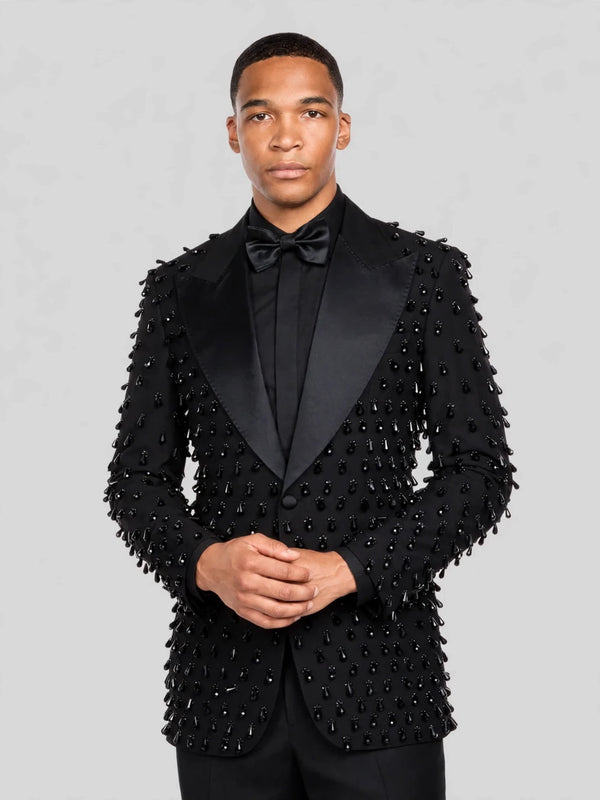 Onyx Jet Spike-Crystal Peak-Lapel Tuxedo Jacket 06
