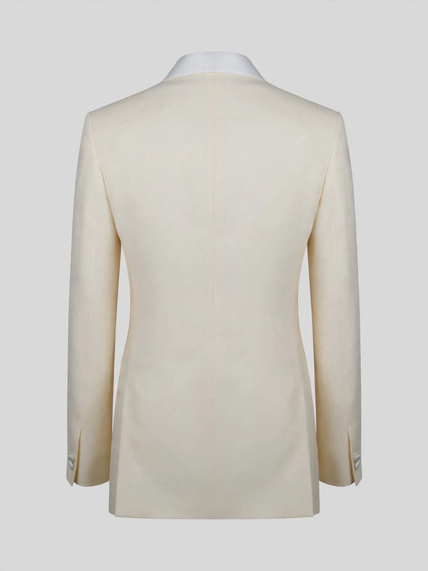 Cream White Satin Peak-Lapel Double-Breasted Tuxedo Jacket 09