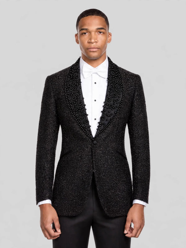 Onyx Jet Floral Shawl-Collar Tuxedo Jacket 03
