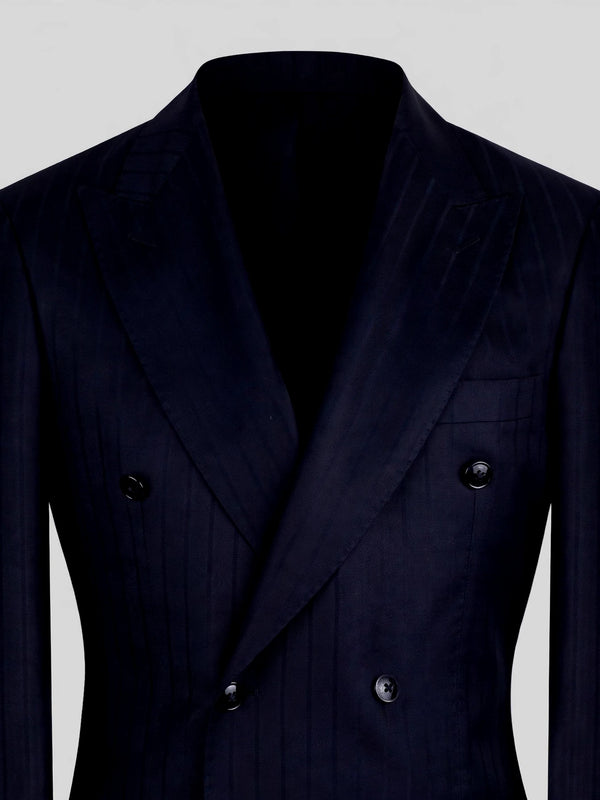 Deep Midnight Navy Pinstripe Six-Button Peak-Lapel Double-Breasted Suit Jacket 08