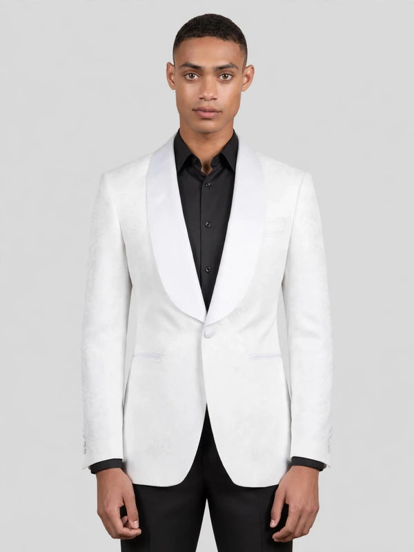Ivory Jacquard Jetted-Pocket Satin Shawl-Collar Tuxedo Jacket 04
