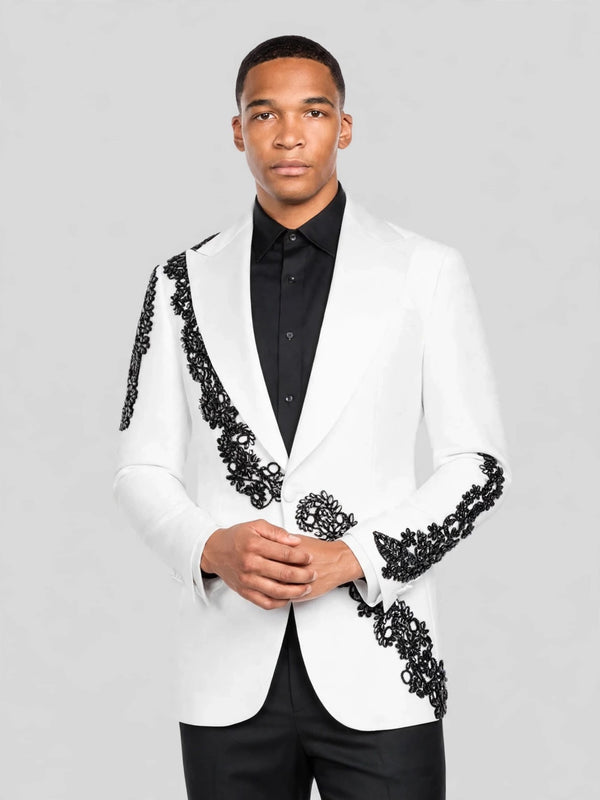 Ivory Noir Lace Tuxedo Jacket 04
