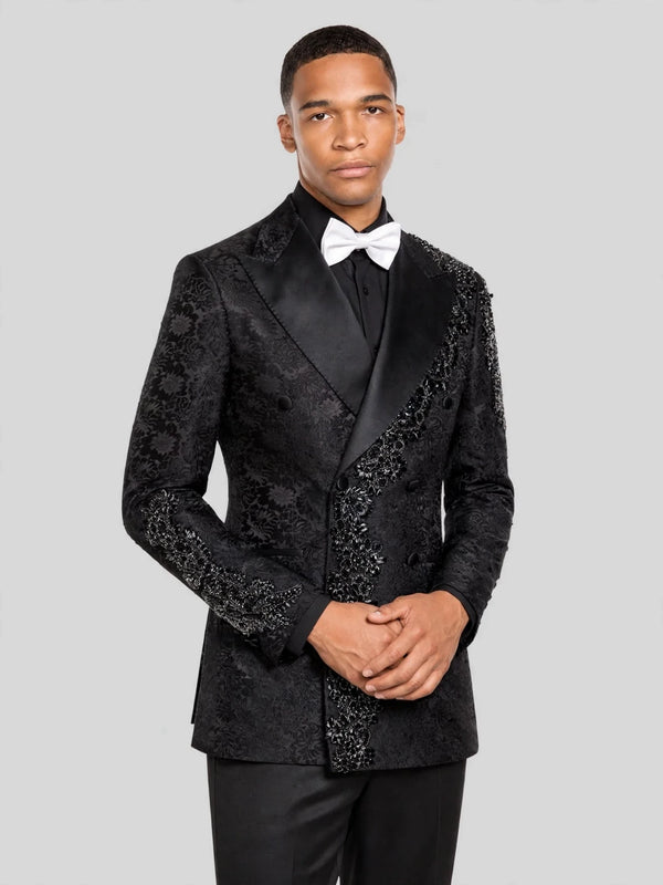 Onyx Silver Jet Diagonal Peak-Lapel Double-Breasted Tuxedo Jacket 05