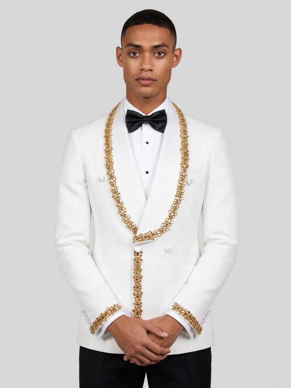 Ivory Gold Crystal-Trim Shawl-Collar Double-Breasted Tuxedo Jacket 02