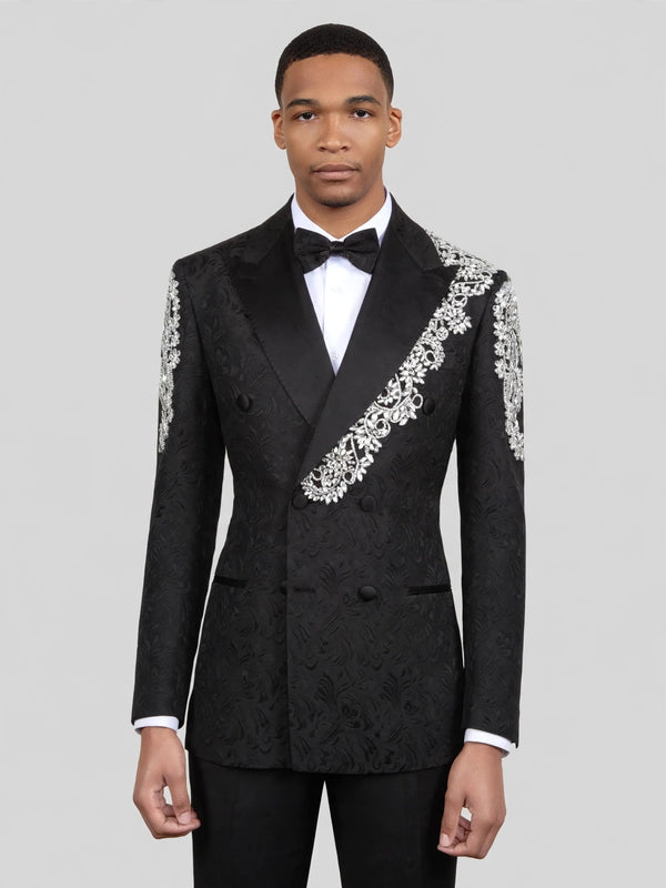 Onyx Silver Crystal Double-Breasted Tuxedo Jacket 02