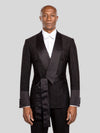Onyx Ribbed-Weave Satin Shawl-Collar Sash-Belt Two-Button Double-Breasted Tuxedo Jacket - cover