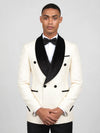 Ivory Grain-Jacquard Black Velvet Shawl-Collar Double-Breasted Tuxedo Jacket 02