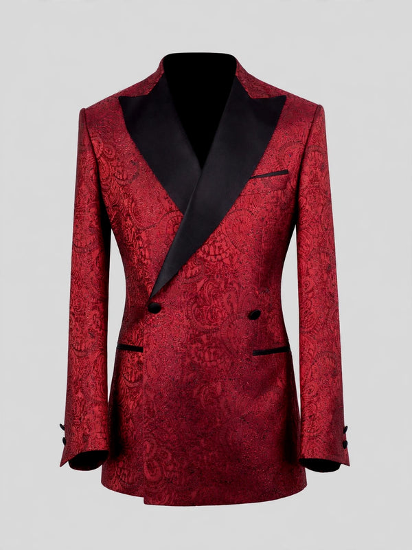 Crimson Paisley-Jacquard Satin Peak-Lapel Two-Button Double-Breasted Tuxedo Jacket 07