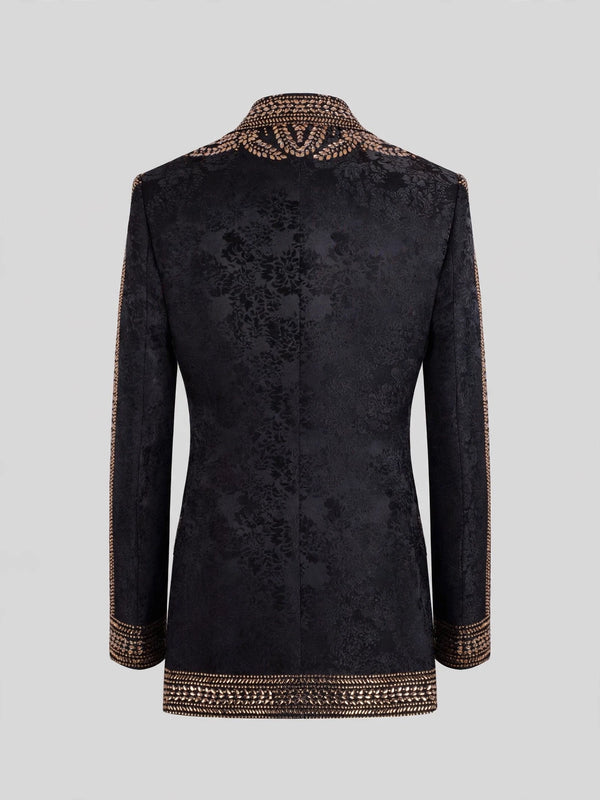 Onyx Gold Fern Crystal Peak-Lapel Double-Breasted Tuxedo Jacket 09
