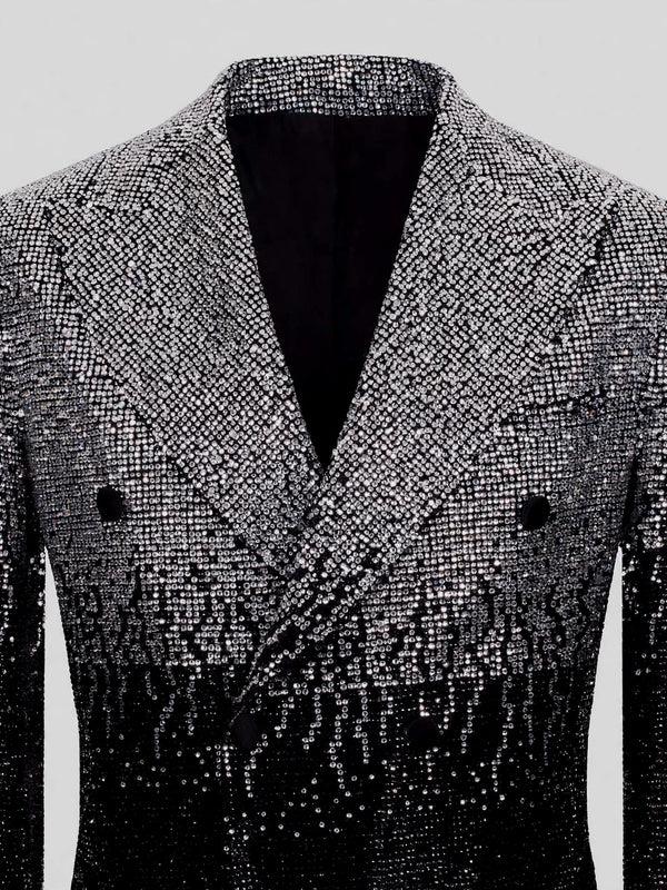 Onyx Silver Ombre Crystal Peak-Lapel Double-Breasted Tuxedo Jacket 08