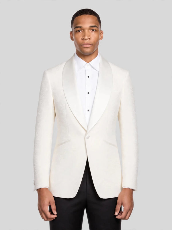 Ivory Grain-Textured Wide Shawl-Collar Tuxedo Jacket 01