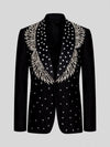 Onyx Silver Crystal Feather-Frond Shawl-Collar Tuxedo Jacket 07