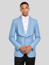 Sky Blue Diamond-Texture Shawl-Collar Tuxedo Jacket 03