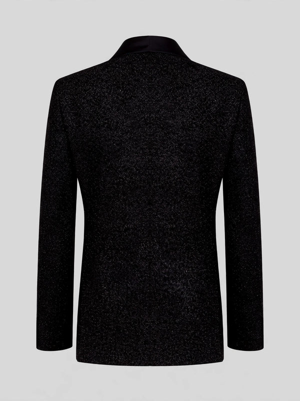 Onyx Gold Laurel-Leaf Crystal Shawl-Collar Double-Breasted Tuxedo Jacket 09