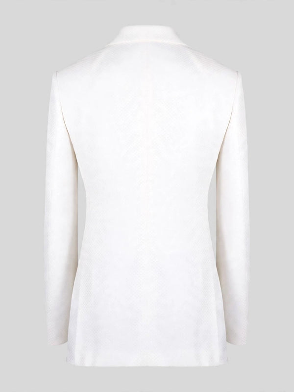 Ivory Diamond-Texture Shawl-Collar Tuxedo Jacket 09