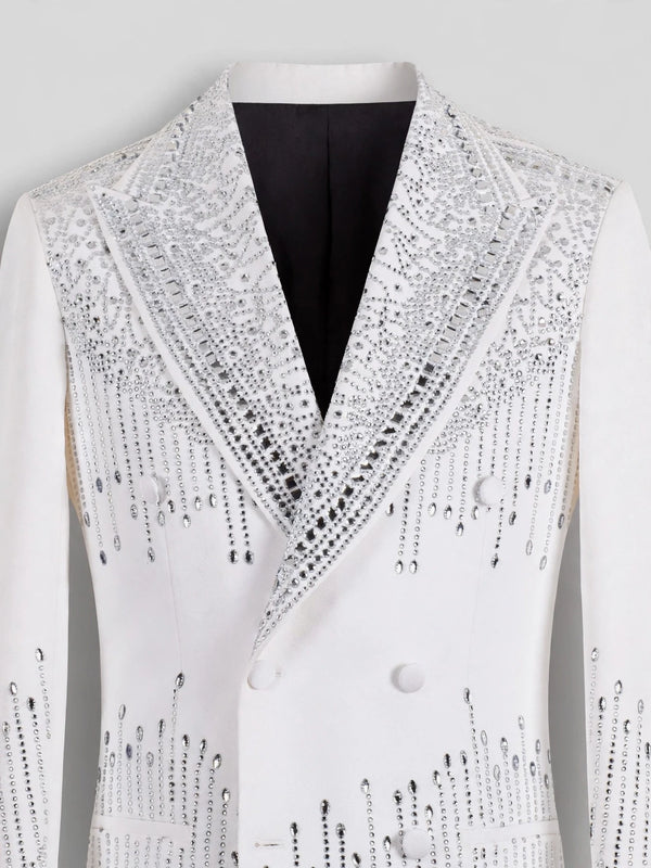 Ivory Silver Crystal Drip Peak-Lapel Double-Breasted Tuxedo Jacket 08