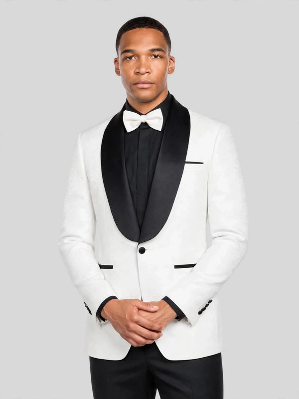 Ivory Textured Black Shawl-Collar Black-Welt Tuxedo Jacket 05