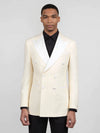 Cream White Satin Peak-Lapel Double-Breasted Tuxedo Jacket 04