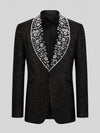 Onyx Silver Pearl-Floral Shawl-Collar Tuxedo Jacket 07