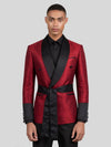 Crimson Shimmer Satin Shawl-Collar Sash-Belt Two-Button Double-Breasted Tuxedo Jacket 04