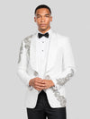 Ivory Silver Crystal Floral Diagonal Shawl-Collar Tuxedo Jacket 02