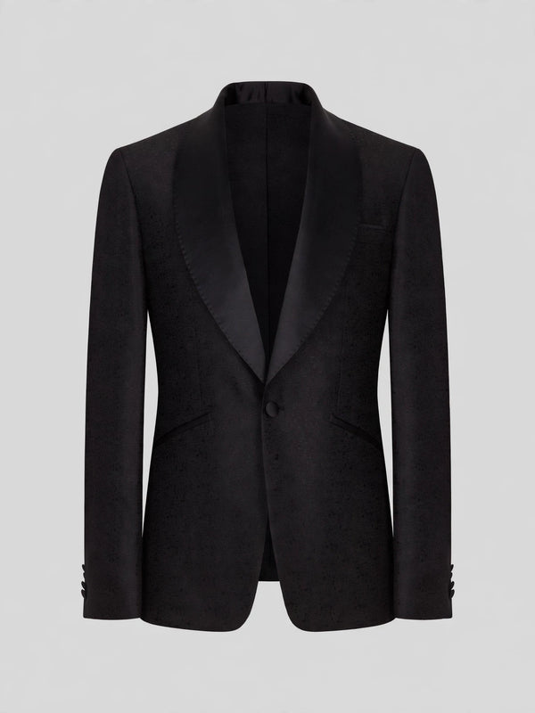 Onyx Grain-Textured Wide Shawl-Collar Tuxedo Jacket 07