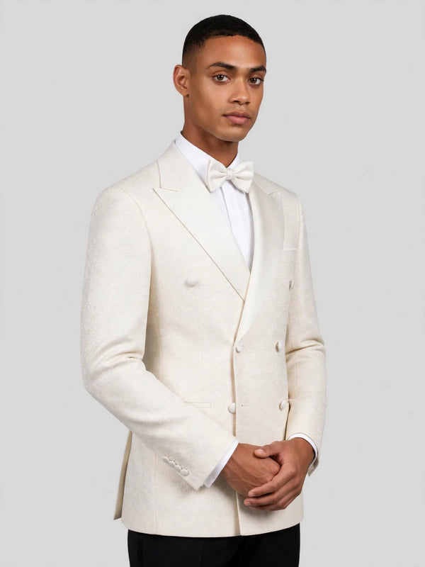 Cream Satin-Faced Peak-Lapel Six-Button Double-Breasted Tuxedo Jacket 03