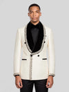 Cream Silver Crystal Velvet Shawl-Collar Double-Breasted Tuxedo Jacket 06