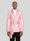 Blush Pink Silver-Speckle Satin Sash-Belt Shawl-Collar Tuxedo Jacket - cover